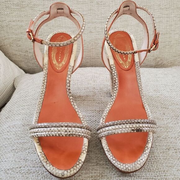 🌠 ELIE TAHARI 🌠 Snakeskin Leather Straw Platform Heels Sandals - [Size 6.5] - Picture 3 of 13